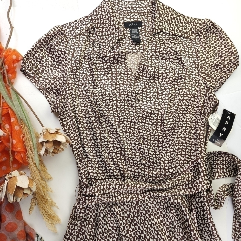 New A.P.N.Y. Brown White Patterned Satin Dress Sz 12 - Picture 9 of 16